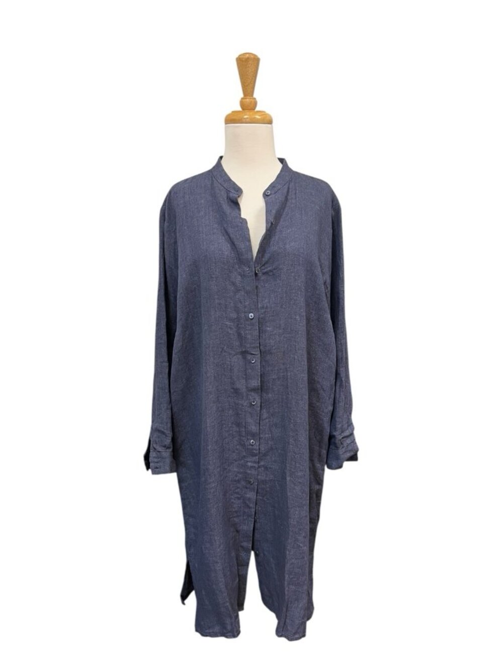 NEW Eileen Fisher Washed Organic Linen Délavé Shirtdress Size M Medium Blue